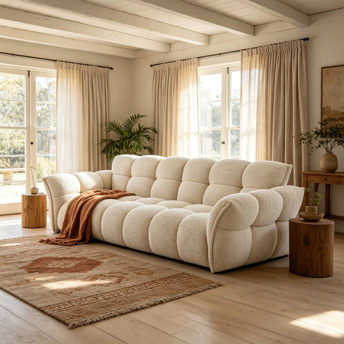 LUXORA Modern Sofa Belgian Chenille Upholstery Triple-Layer Cushioning Pine Wood Frame 210/240cm for Living Room Apartment - Beige