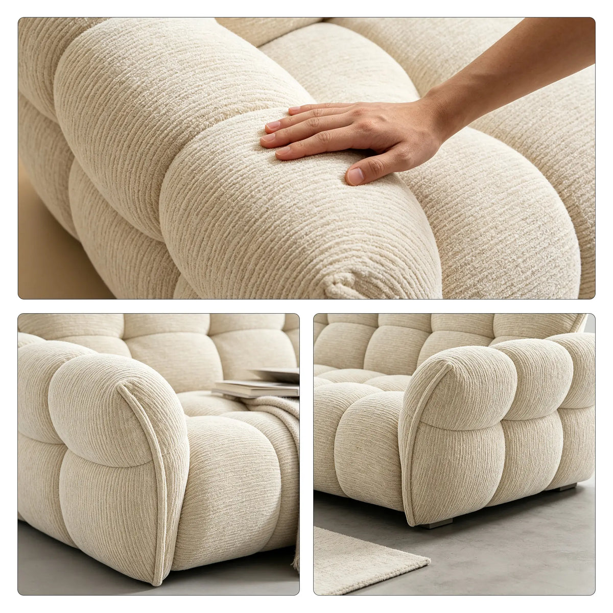 LUXORA Modern Sofa Belgian Chenille Upholstery Triple-Layer Cushioning Pine Wood Frame 210/240cm for Living Room Apartment - Beige