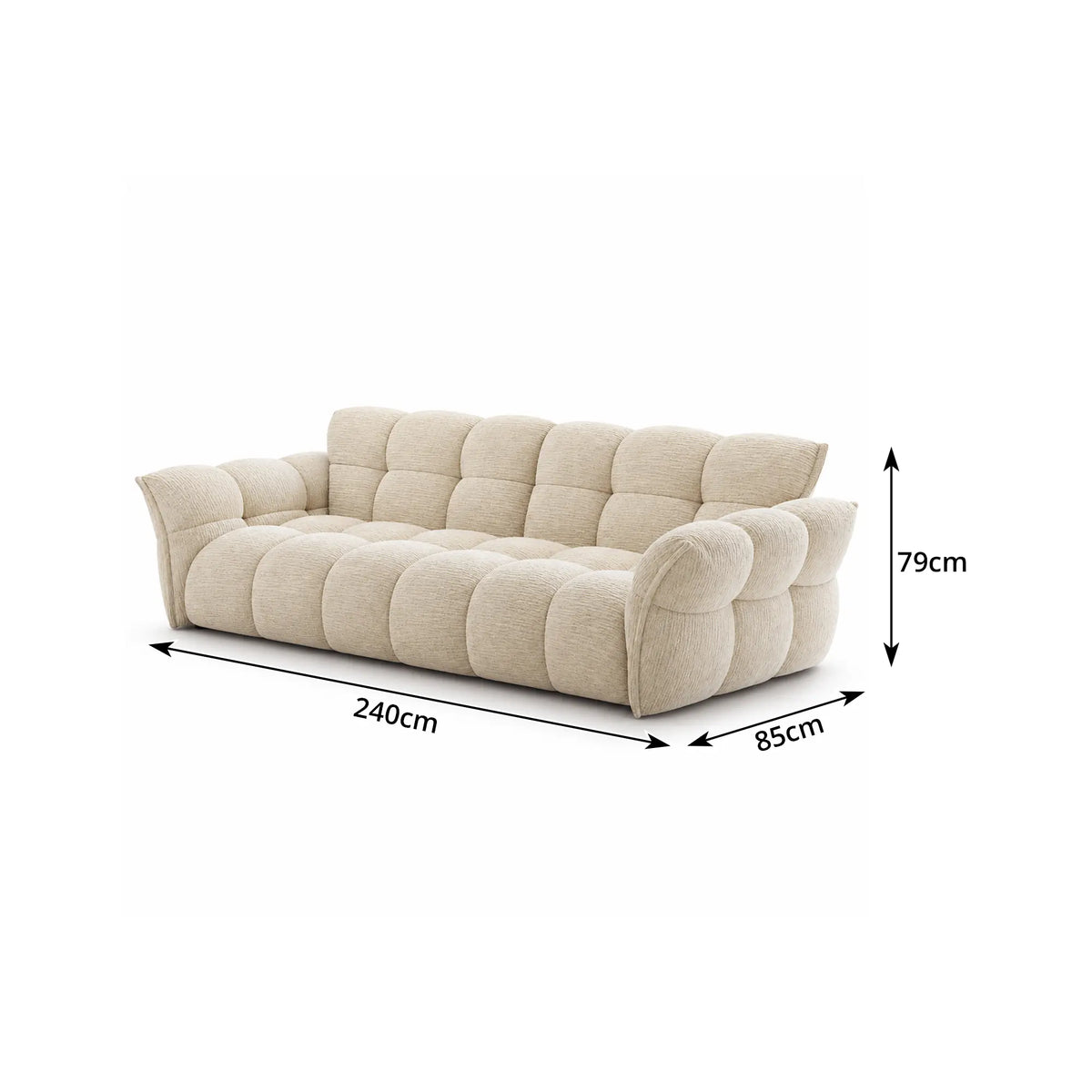 LUXORA Modern Sofa Belgian Chenille Upholstery Triple-Layer Cushioning Pine Wood Frame 210/240cm for Living Room Apartment - Beige