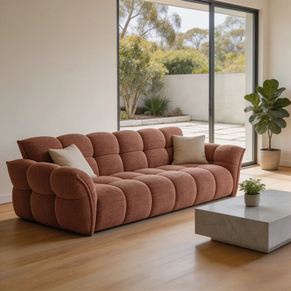 LUXORA Modern Sofa Belgian Chenille Upholstery Triple-Layer Cushioning Pine Wood Frame 210/240cm for Living Room Apartment - Pink
