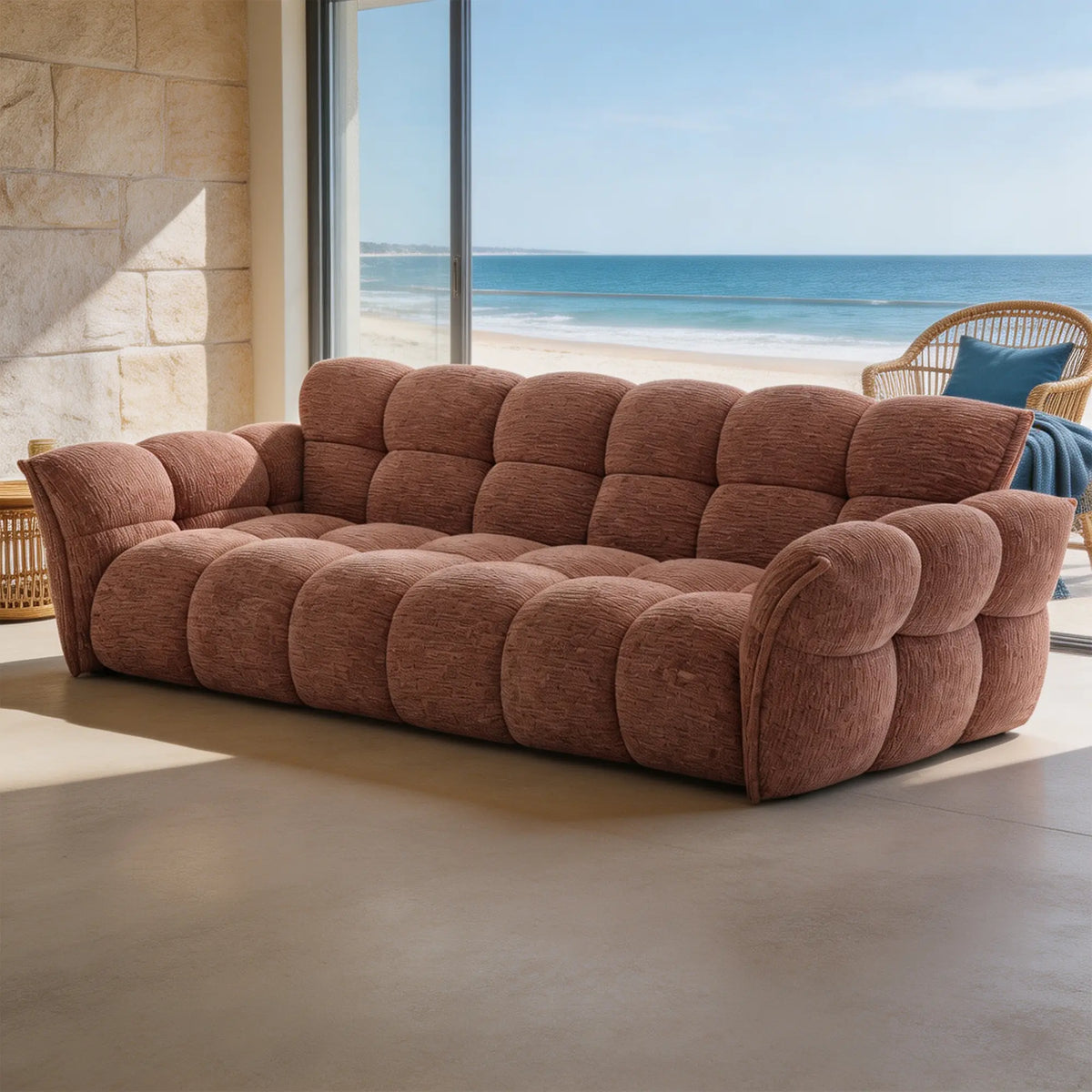 LUXORA Modern Sofa Belgian Chenille Upholstery Triple-Layer Cushioning Pine Wood Frame 210/240cm for Living Room Apartment - Pink