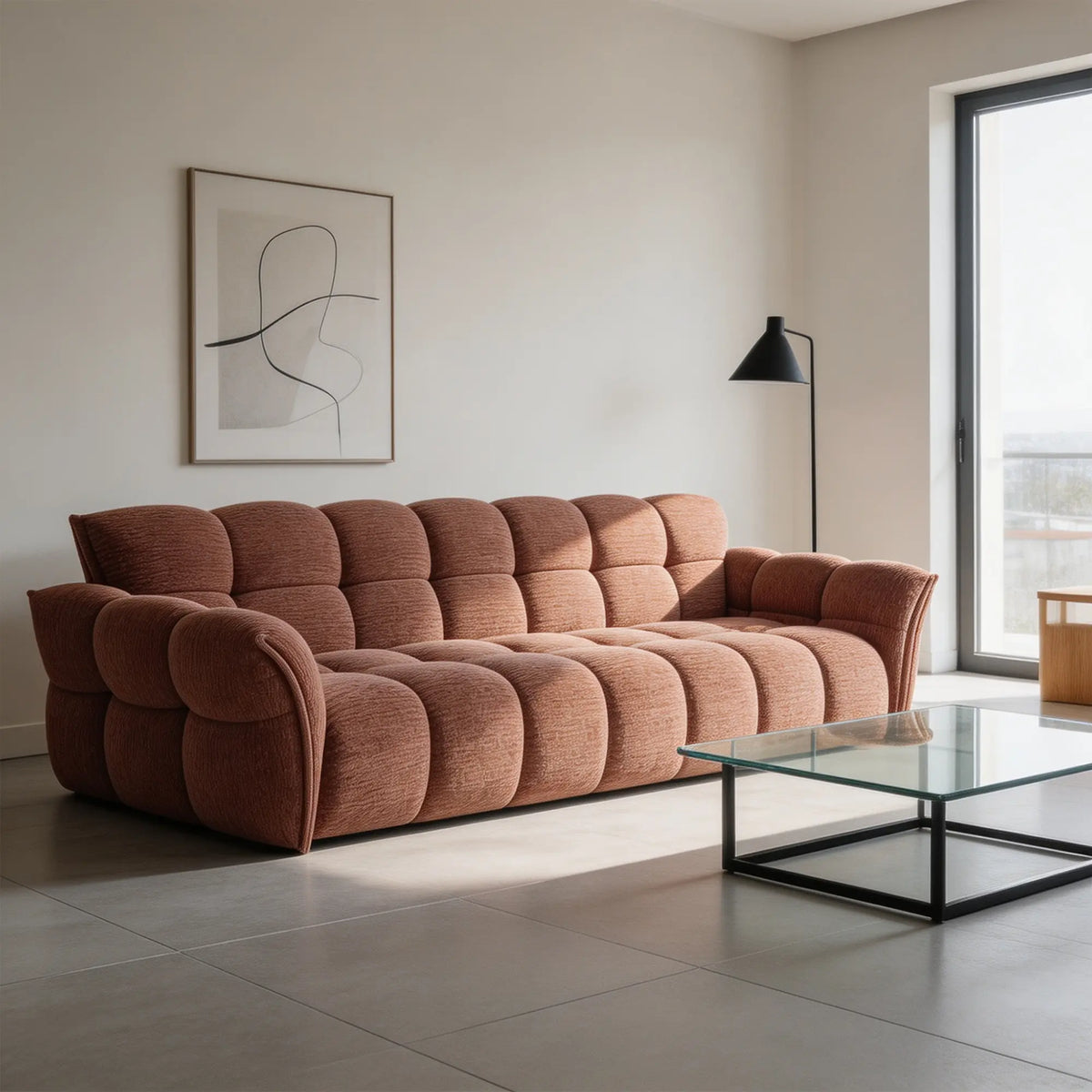 LUXORA Modern Sofa Belgian Chenille Upholstery Triple-Layer Cushioning Pine Wood Frame 210/240cm for Living Room Apartment - Pink
