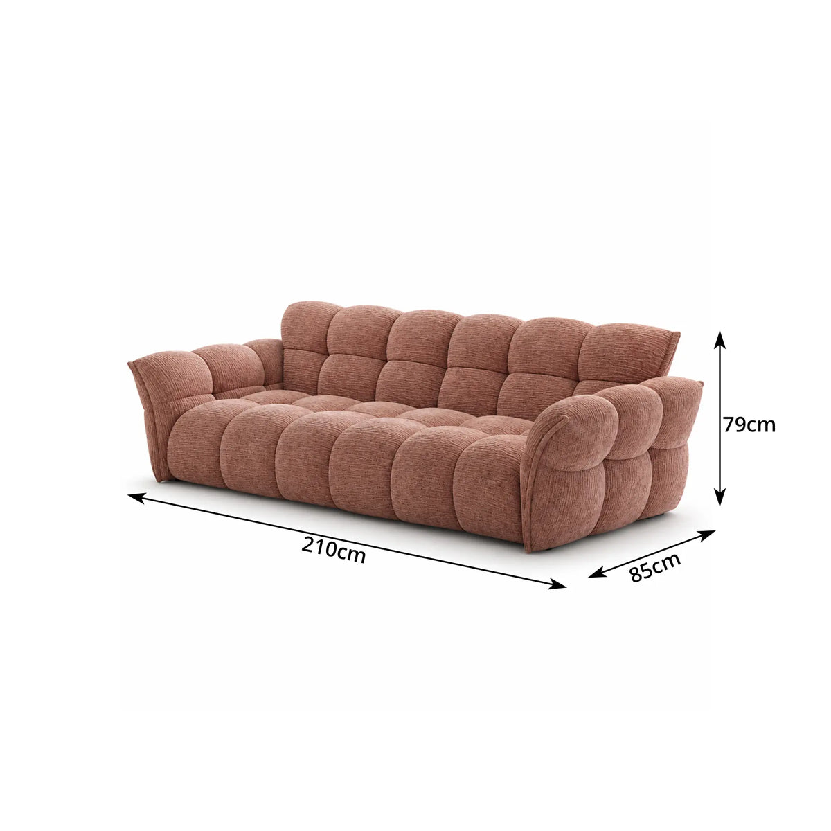 LUXORA Modern Sofa Belgian Chenille Upholstery Triple-Layer Cushioning Pine Wood Frame 210/240cm for Living Room Apartment - Pink
