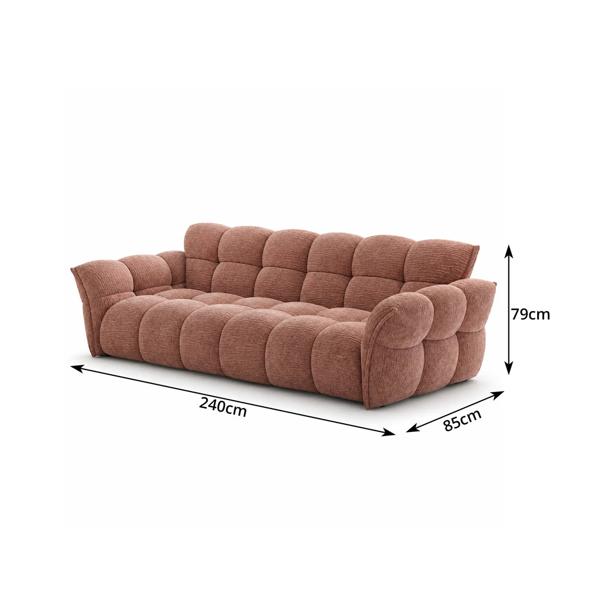 LUXORA Modern Sofa Belgian Chenille Upholstery Triple-Layer Cushioning Pine Wood Frame 210/240cm for Living Room Apartment - Pink