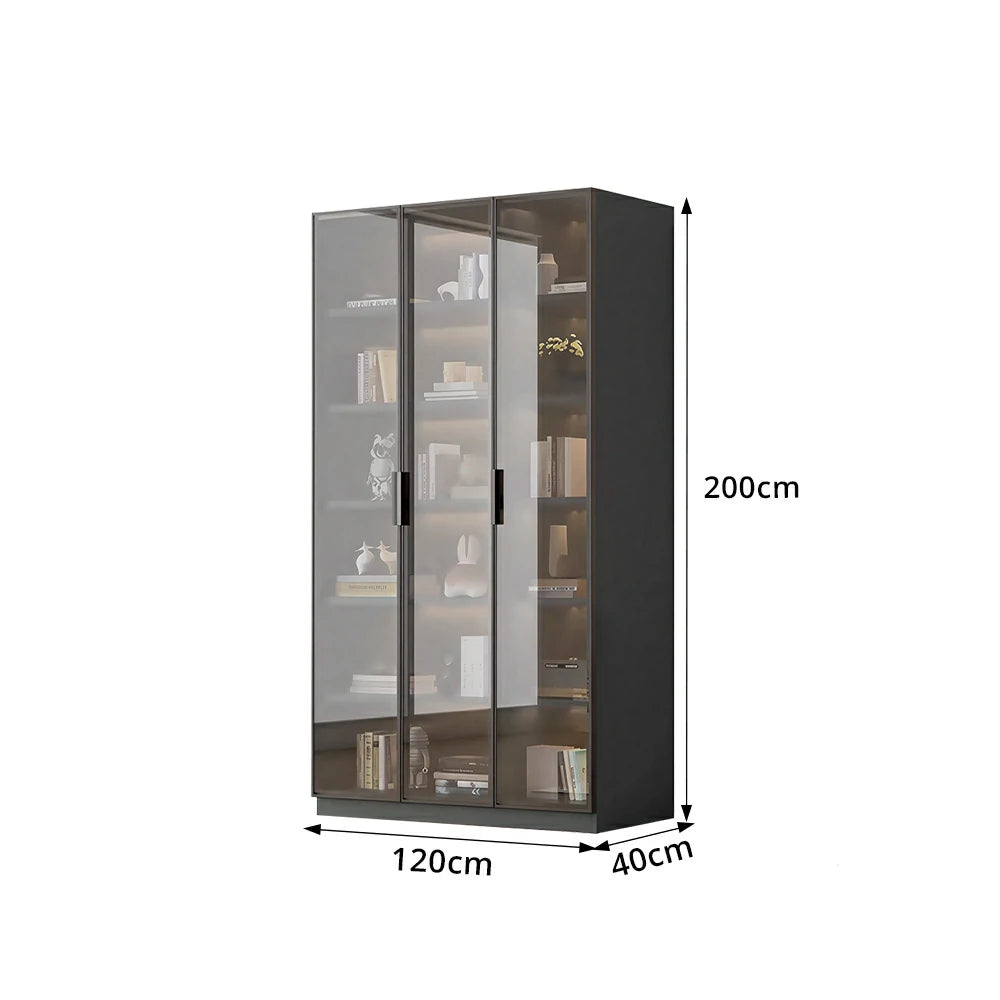 LUXORA Storage Cabinet - Honeycomb Aluminum Frame Full Glass Door Display Cabinet 90/120cm Living Room Storage - Grey