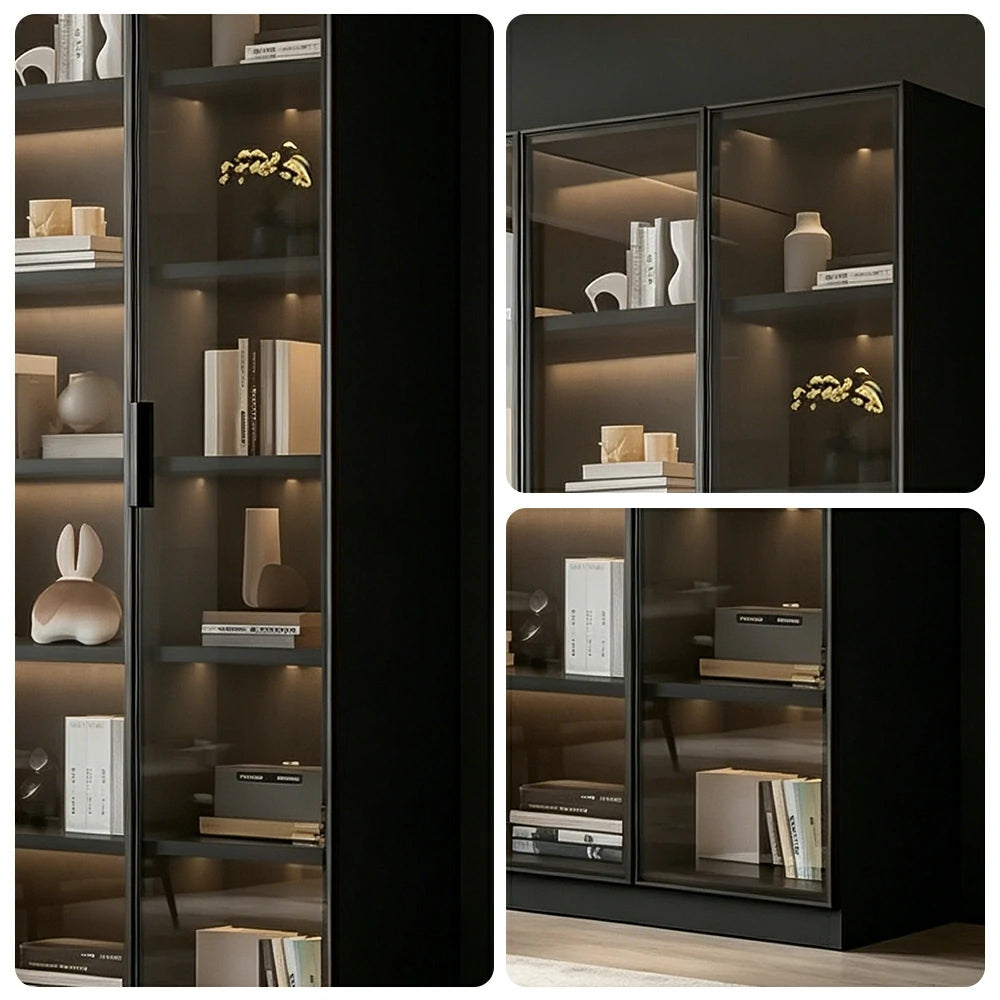 LUXORA Storage Cabinet - Honeycomb Aluminum Frame Full Glass Door Display Cabinet 90/120cm Living Room Storage - Grey