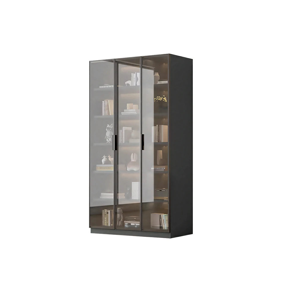 LUXORA Storage Cabinet - Honeycomb Aluminum Frame Full Glass Door Display Cabinet 90/120cm Living Room Storage - Grey