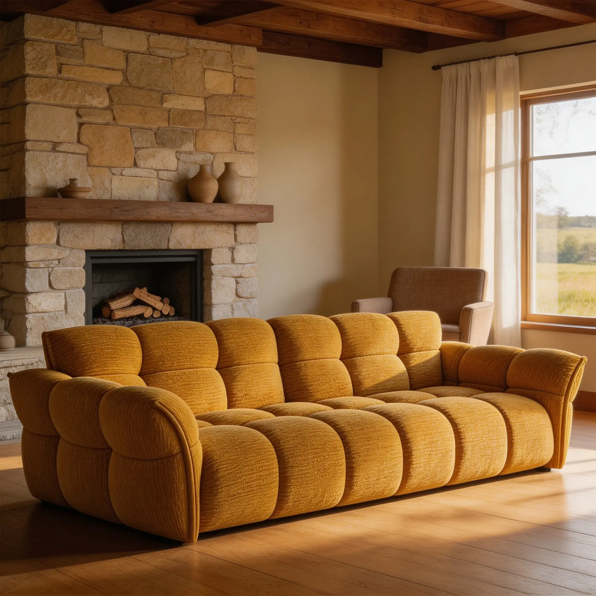 LUXORA Modern Sofa Belgian Chenille Upholstery Triple-Layer Cushioning Pine Wood Frame 210/240cm for Living Room Apartment - Yellow