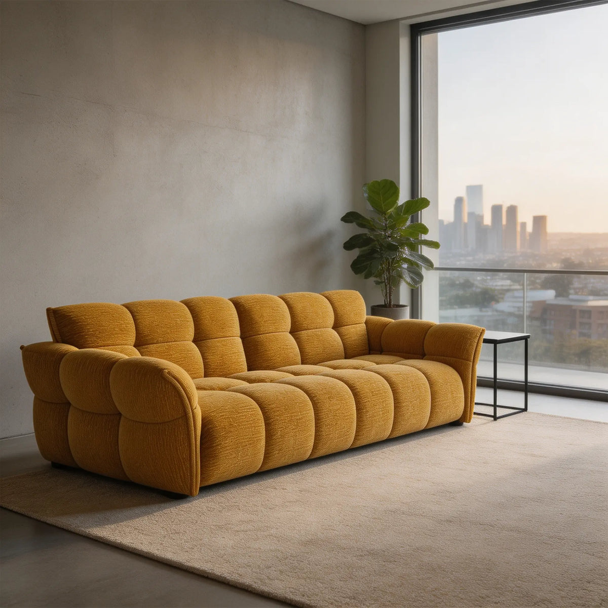 LUXORA Modern Sofa Belgian Chenille Upholstery Triple-Layer Cushioning Pine Wood Frame 210/240cm for Living Room Apartment - Yellow