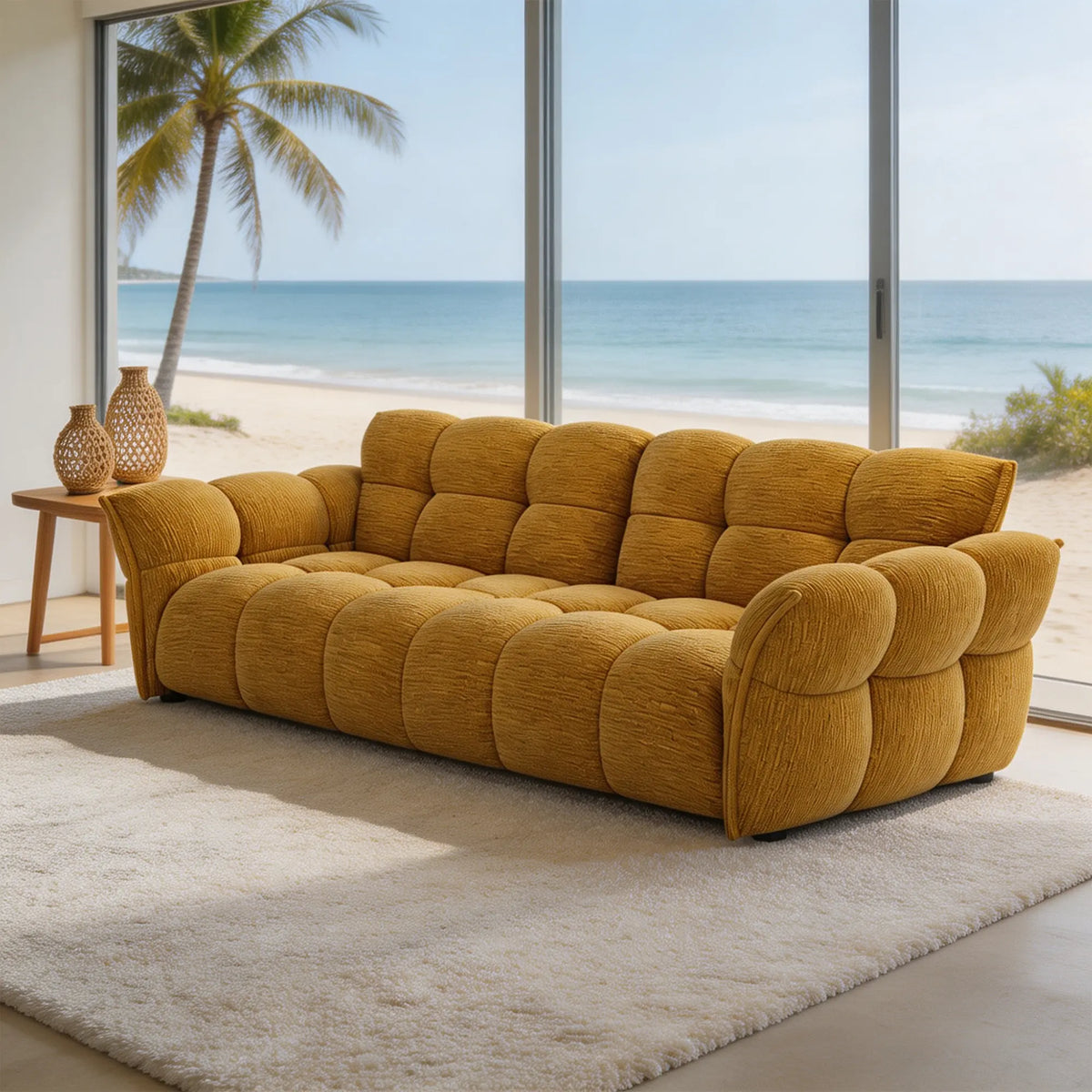 LUXORA Modern Sofa Belgian Chenille Upholstery Triple-Layer Cushioning Pine Wood Frame 210/240cm for Living Room Apartment - Yellow