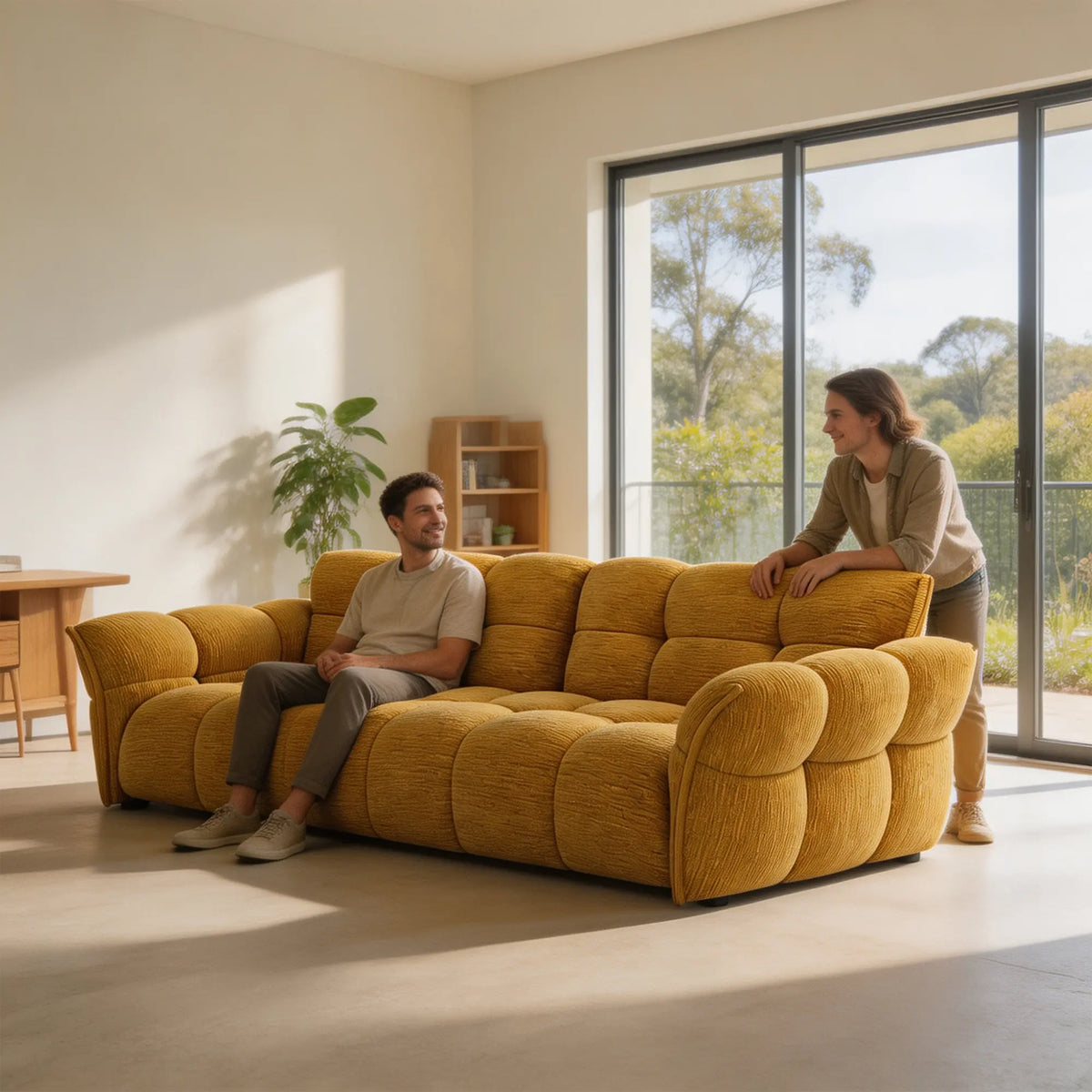 LUXORA Modern Sofa Belgian Chenille Upholstery Triple-Layer Cushioning Pine Wood Frame 210/240cm for Living Room Apartment - Yellow