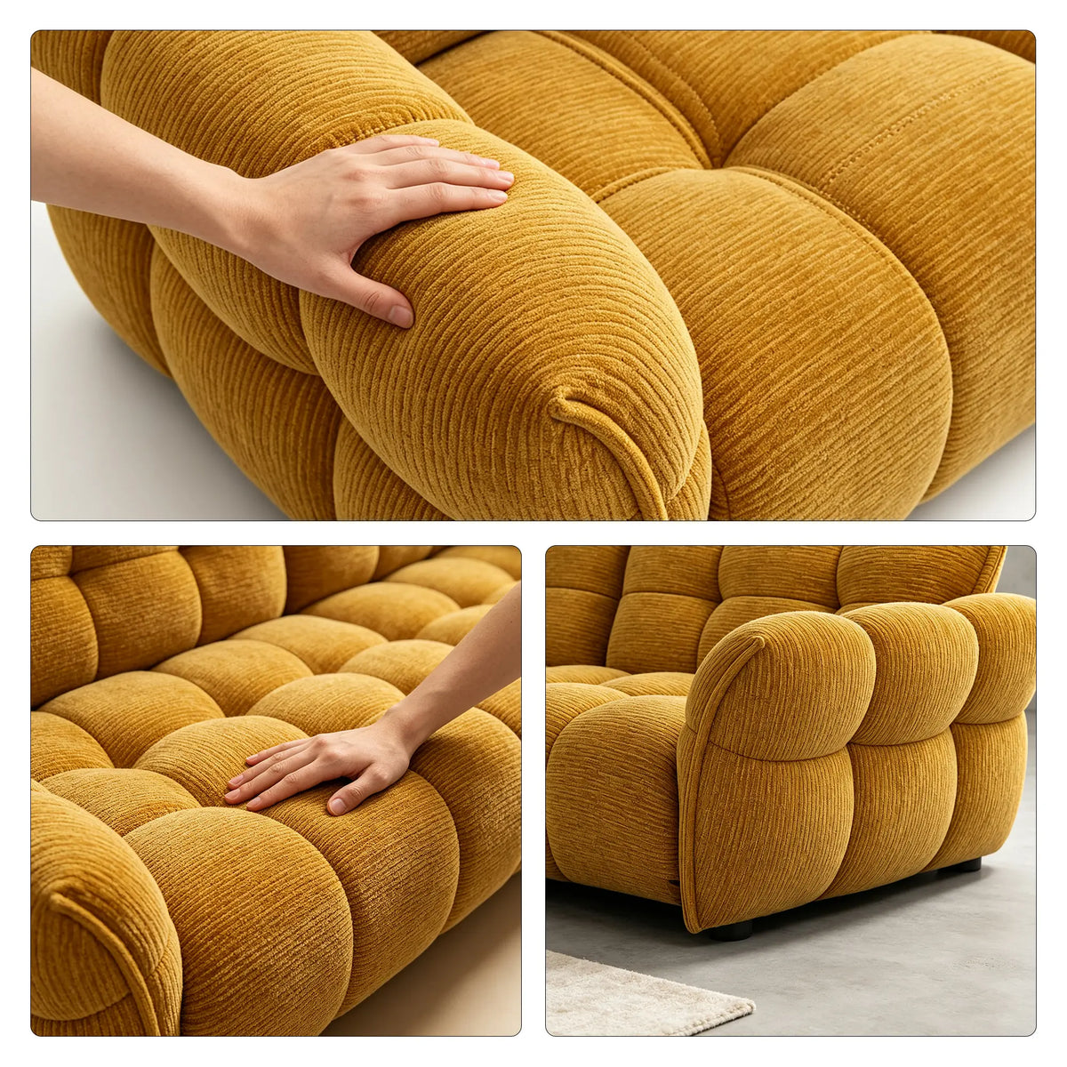 LUXORA Modern Sofa Belgian Chenille Upholstery Triple-Layer Cushioning Pine Wood Frame 210/240cm for Living Room Apartment - Yellow