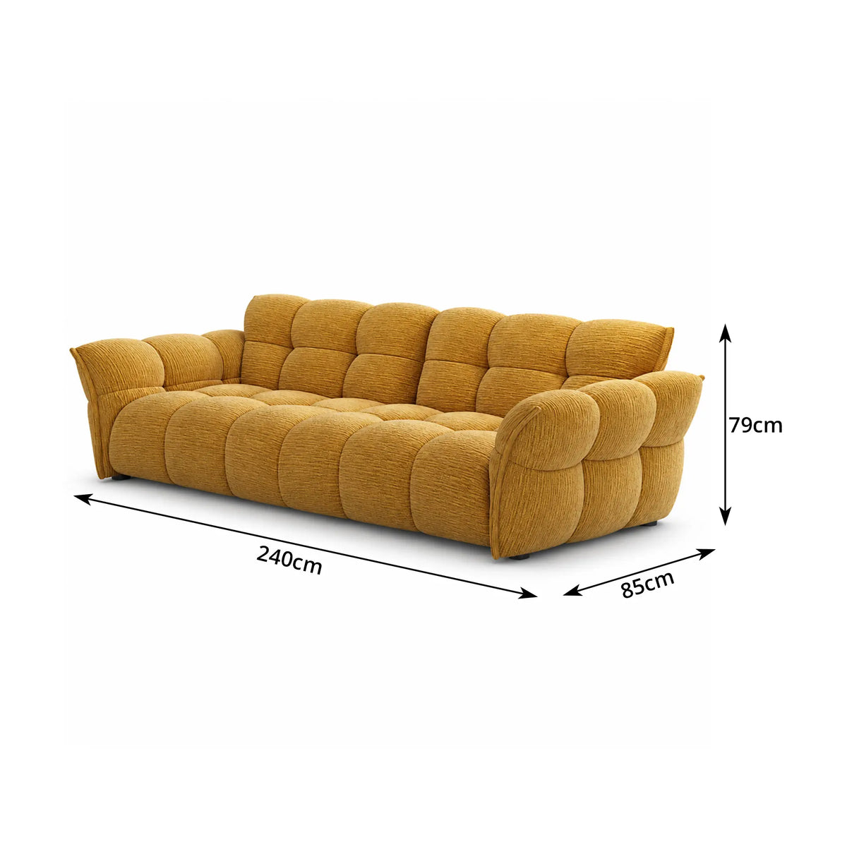 LUXORA Modern Sofa Belgian Chenille Upholstery Triple-Layer Cushioning Pine Wood Frame 210/240cm for Living Room Apartment - Yellow