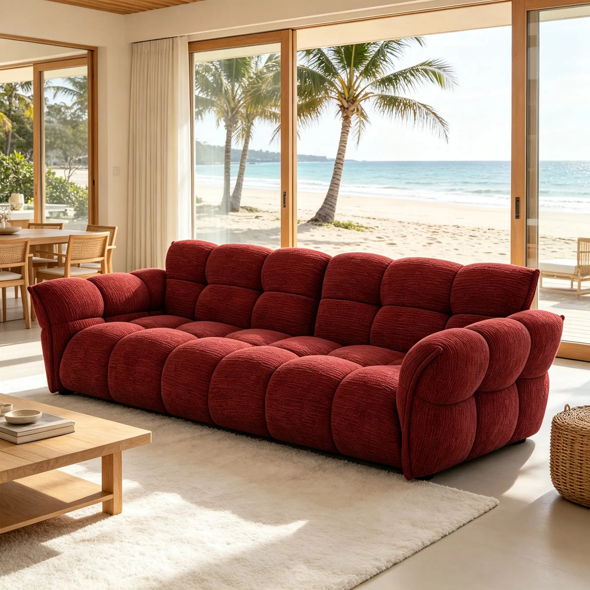 LUXORA Modern Sofa Belgian Chenille Upholstery Triple-Layer Cushioning Pine Wood Frame 210/240cm for Living Room Apartment - Burgundy