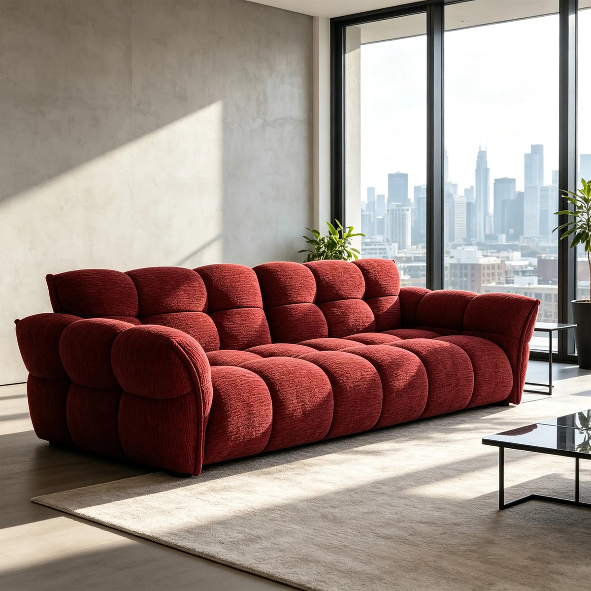 LUXORA Modern Sofa Belgian Chenille Upholstery Triple-Layer Cushioning Pine Wood Frame 210/240cm for Living Room Apartment - Burgundy