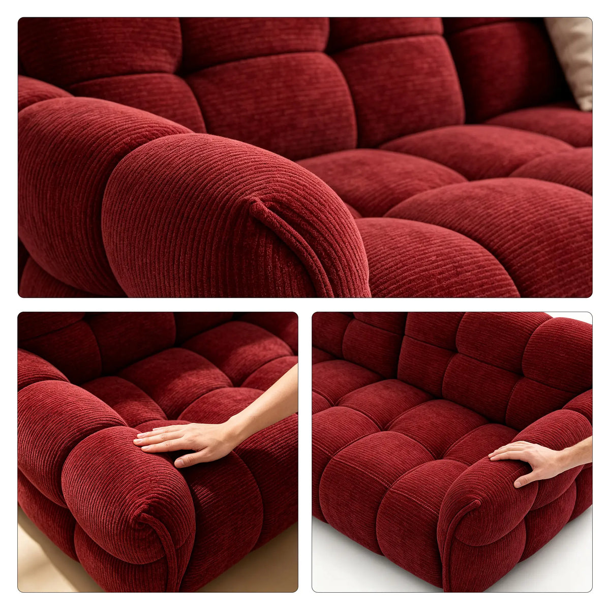 LUXORA Modern Sofa Belgian Chenille Upholstery Triple-Layer Cushioning Pine Wood Frame 210/240cm for Living Room Apartment - Burgundy