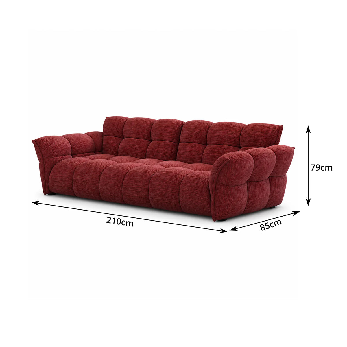LUXORA Modern Sofa Belgian Chenille Upholstery Triple-Layer Cushioning Pine Wood Frame 210/240cm for Living Room Apartment - Burgundy
