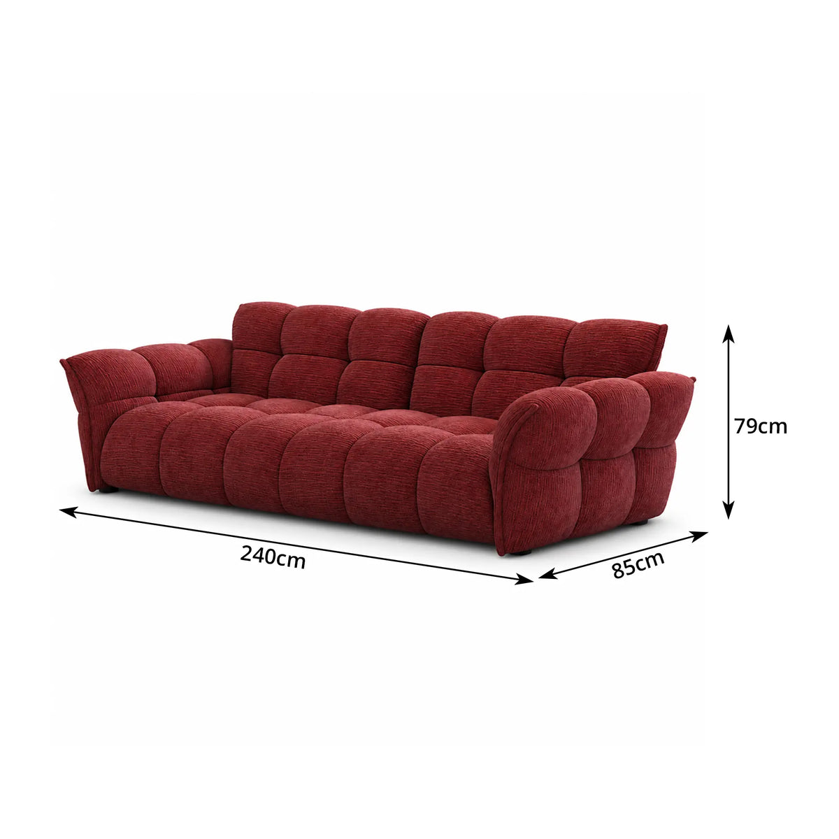 LUXORA Modern Sofa Belgian Chenille Upholstery Triple-Layer Cushioning Pine Wood Frame 210/240cm for Living Room Apartment - Burgundy