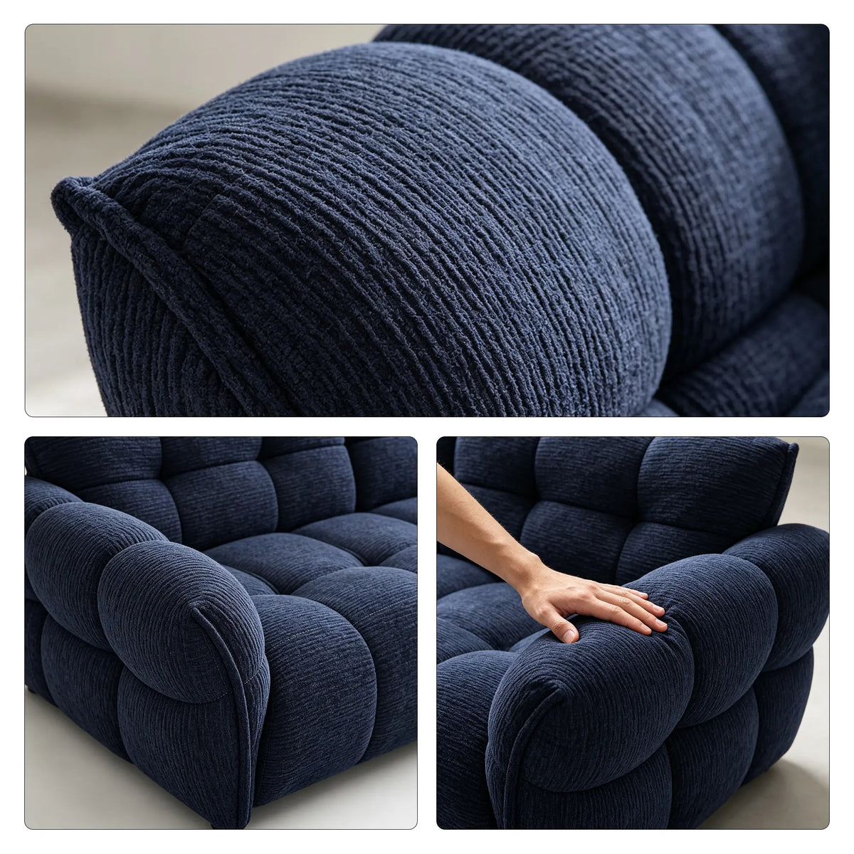 LUXORA Modern Sofa Belgian Chenille Upholstery Triple-Layer Cushioning Pine Wood Frame 210/240cm for Living Room Apartment - Blue