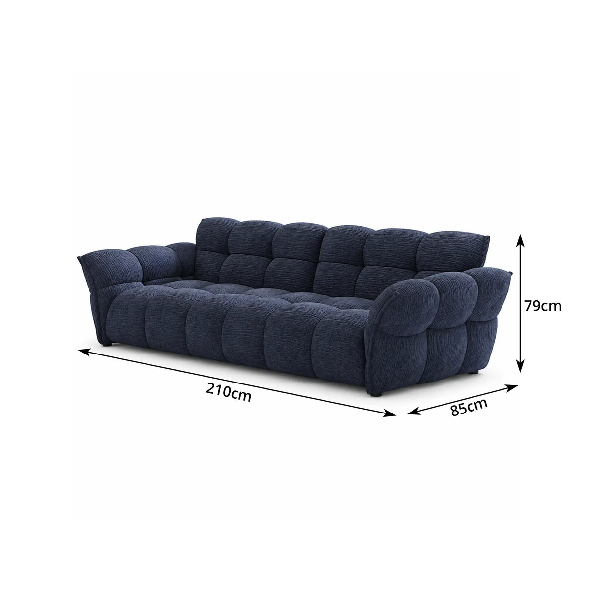 LUXORA Modern Sofa Belgian Chenille Upholstery Triple-Layer Cushioning Pine Wood Frame 210/240cm for Living Room Apartment - Blue