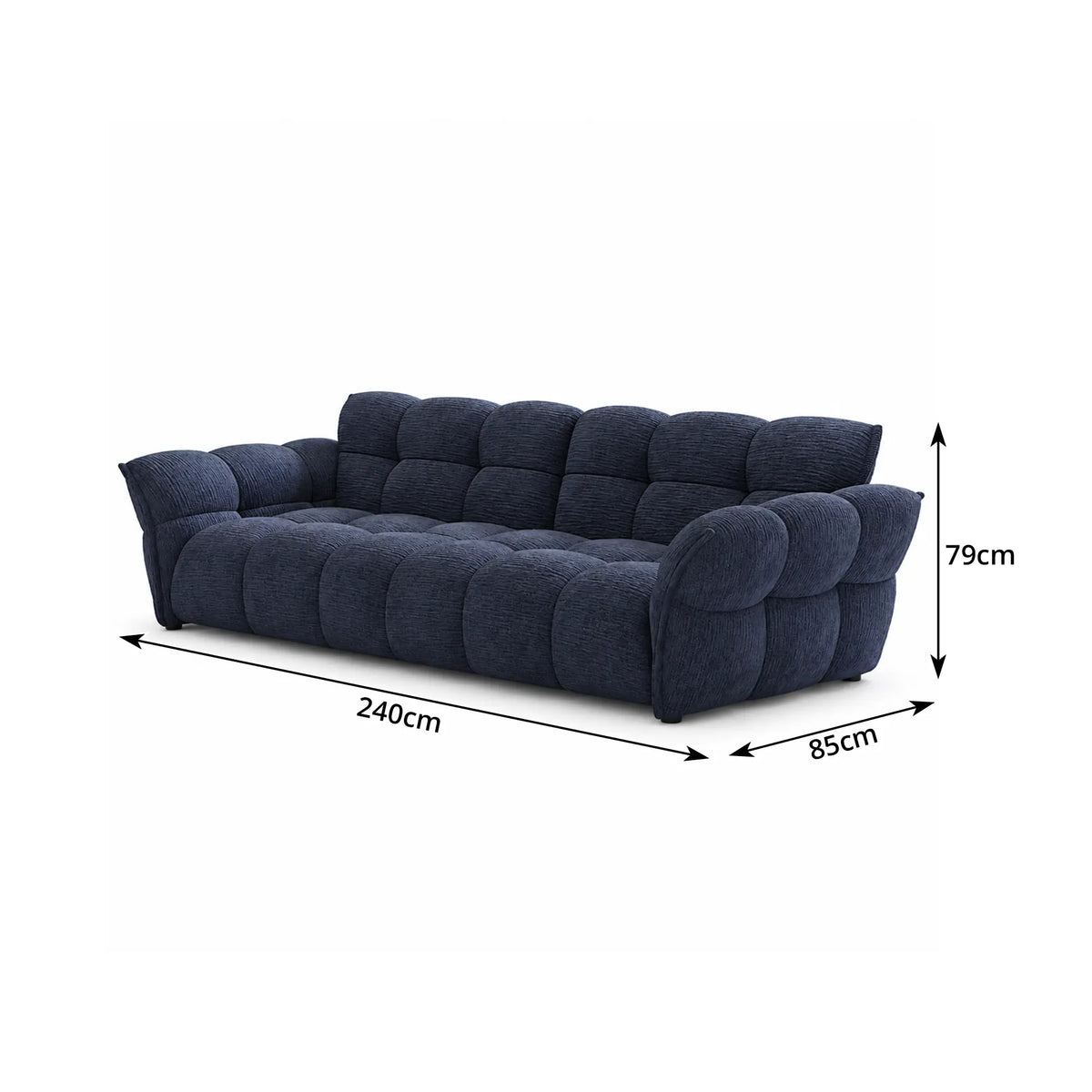 LUXORA Modern Sofa Belgian Chenille Upholstery Triple-Layer Cushioning Pine Wood Frame 210/240cm for Living Room Apartment - Blue