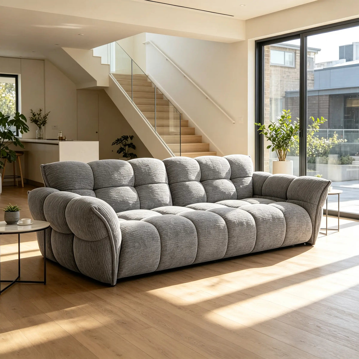 LUXORA Modern Sofa Belgian Chenille Upholstery Triple-Layer Cushioning Pine Wood Frame 210/240cm for Living Room Apartment - Grey