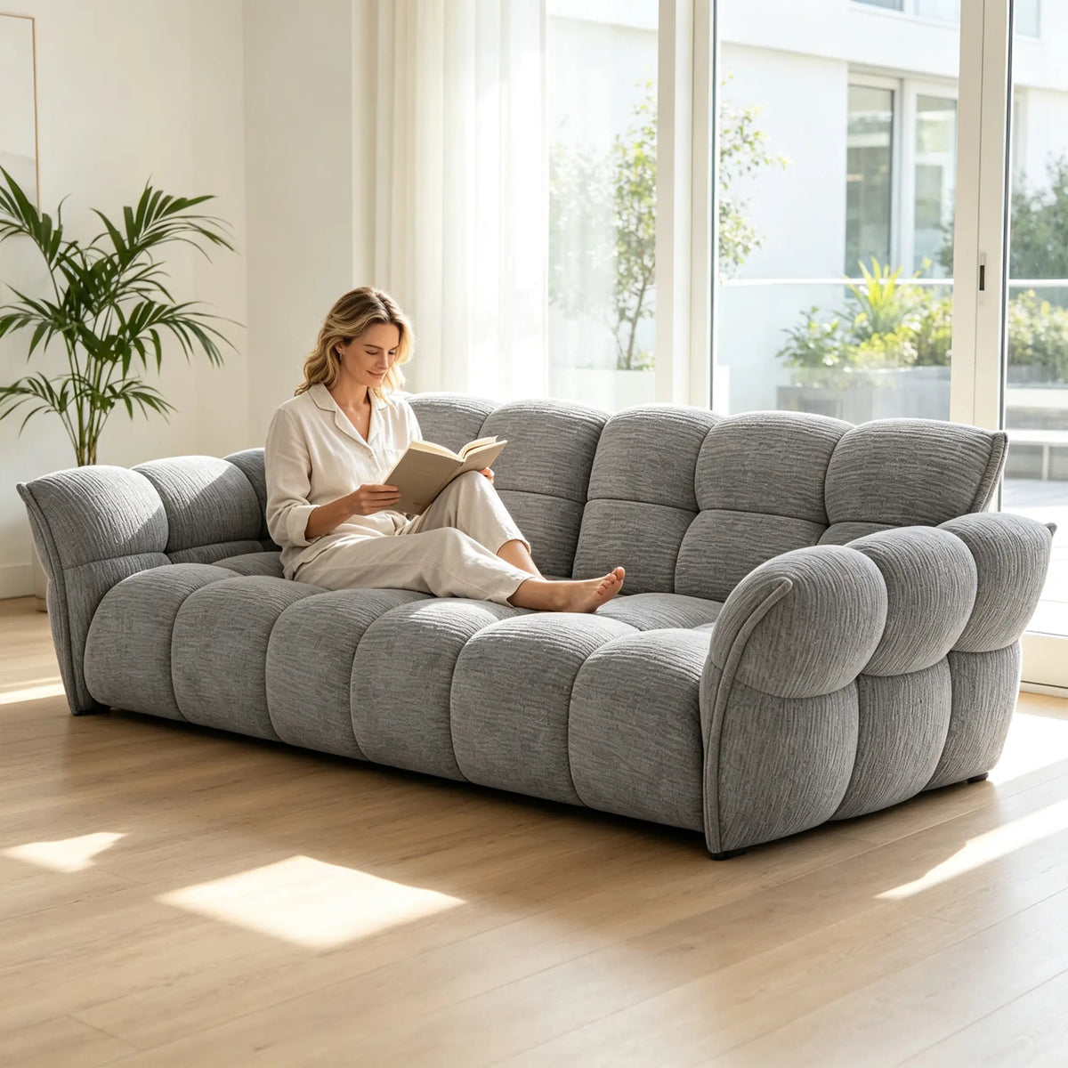 LUXORA Modern Sofa Belgian Chenille Upholstery Triple-Layer Cushioning Pine Wood Frame 210/240cm for Living Room Apartment - Grey