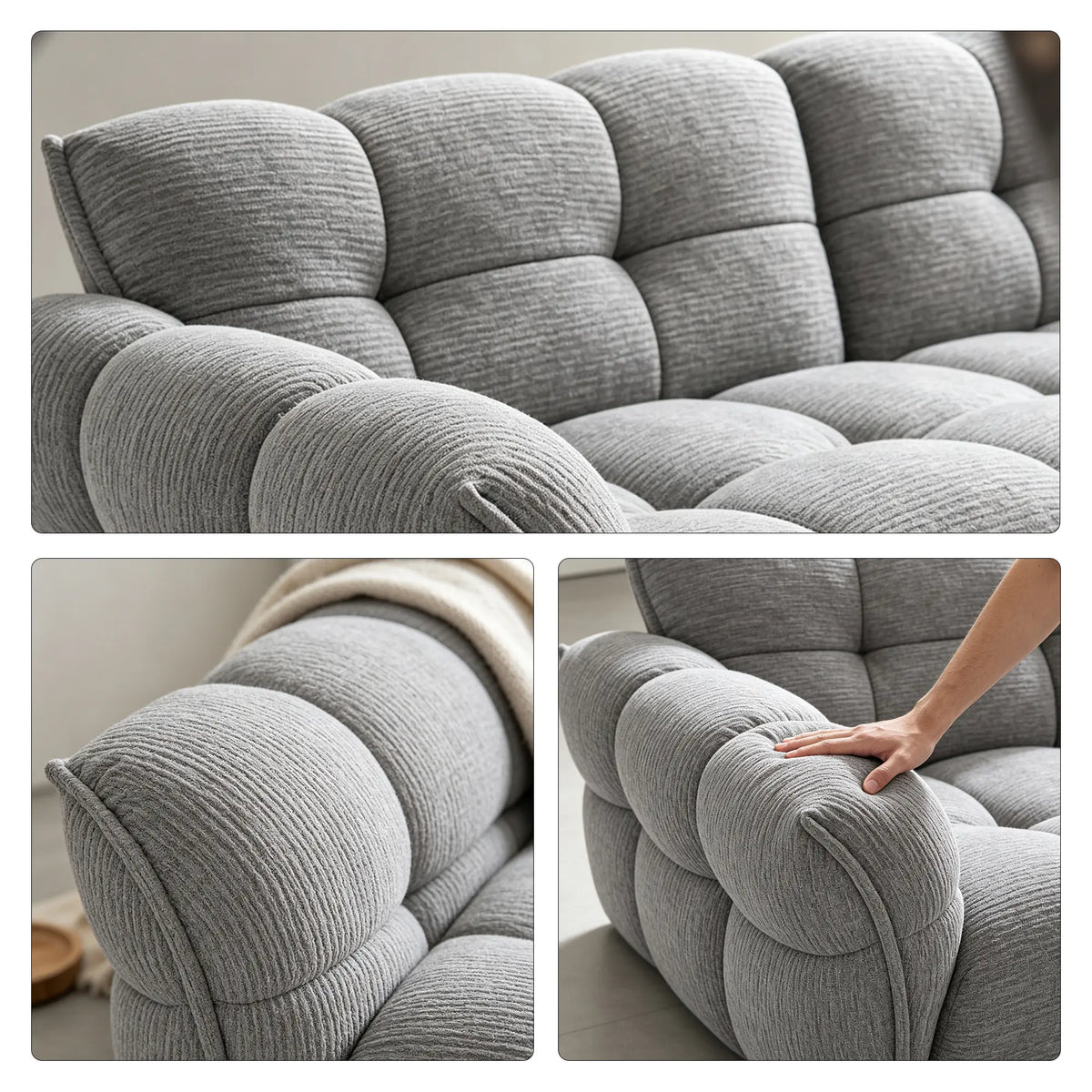 LUXORA Modern Sofa Belgian Chenille Upholstery Triple-Layer Cushioning Pine Wood Frame 210/240cm for Living Room Apartment - Grey