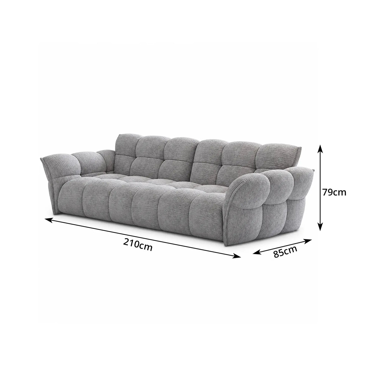 LUXORA Modern Sofa Belgian Chenille Upholstery Triple-Layer Cushioning Pine Wood Frame 210/240cm for Living Room Apartment - Grey