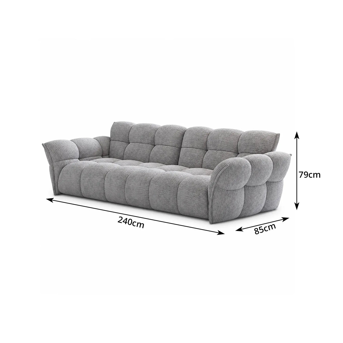 LUXORA Modern Sofa Belgian Chenille Upholstery Triple-Layer Cushioning Pine Wood Frame 210/240cm for Living Room Apartment - Grey
