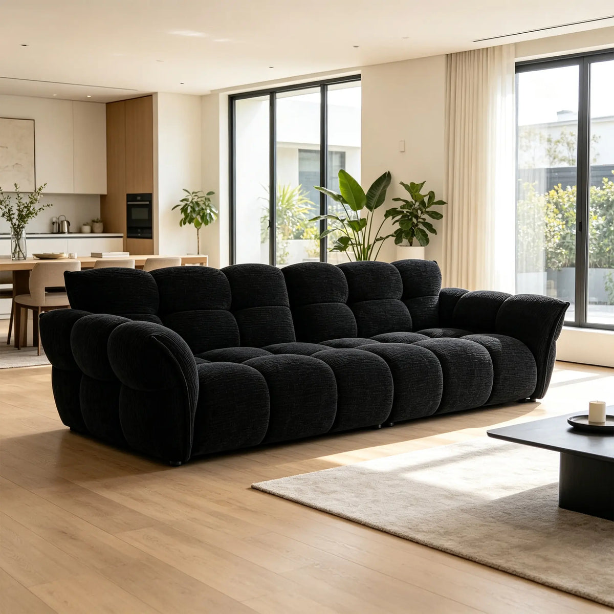 LUXORA Modern Sofa Belgian Chenille Upholstery Triple-Layer Cushioning Pine Wood Frame 210/240cm for Living Room Apartment - Black