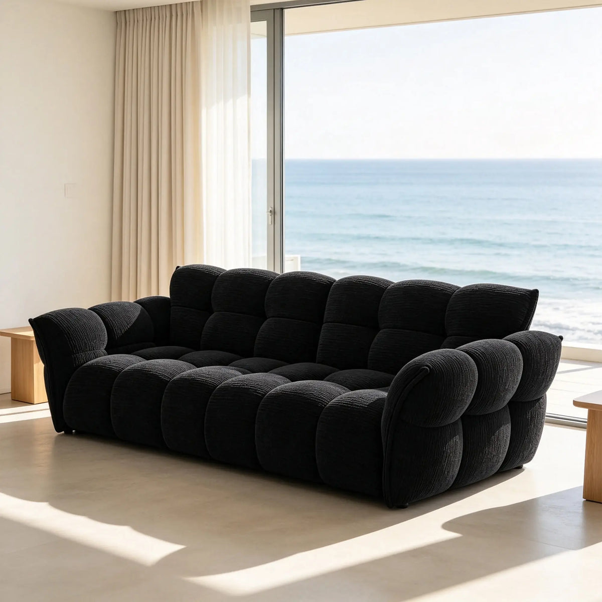 LUXORA Modern Sofa Belgian Chenille Upholstery Triple-Layer Cushioning Pine Wood Frame 210/240cm for Living Room Apartment - Black
