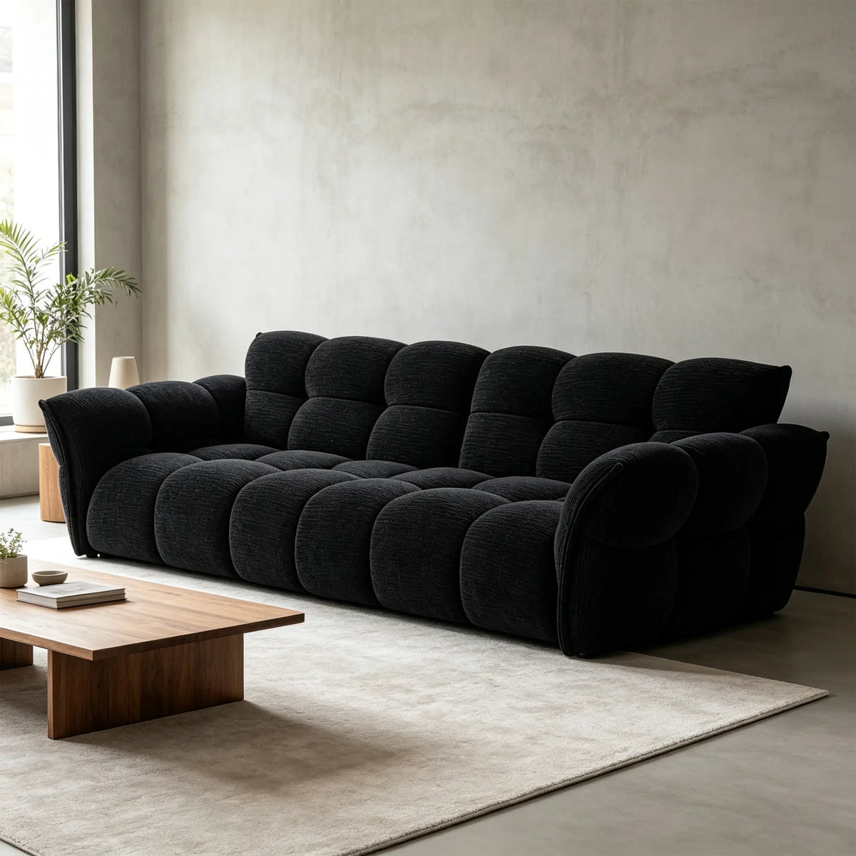 LUXORA Modern Sofa Belgian Chenille Upholstery Triple-Layer Cushioning Pine Wood Frame 210/240cm for Living Room Apartment - Black