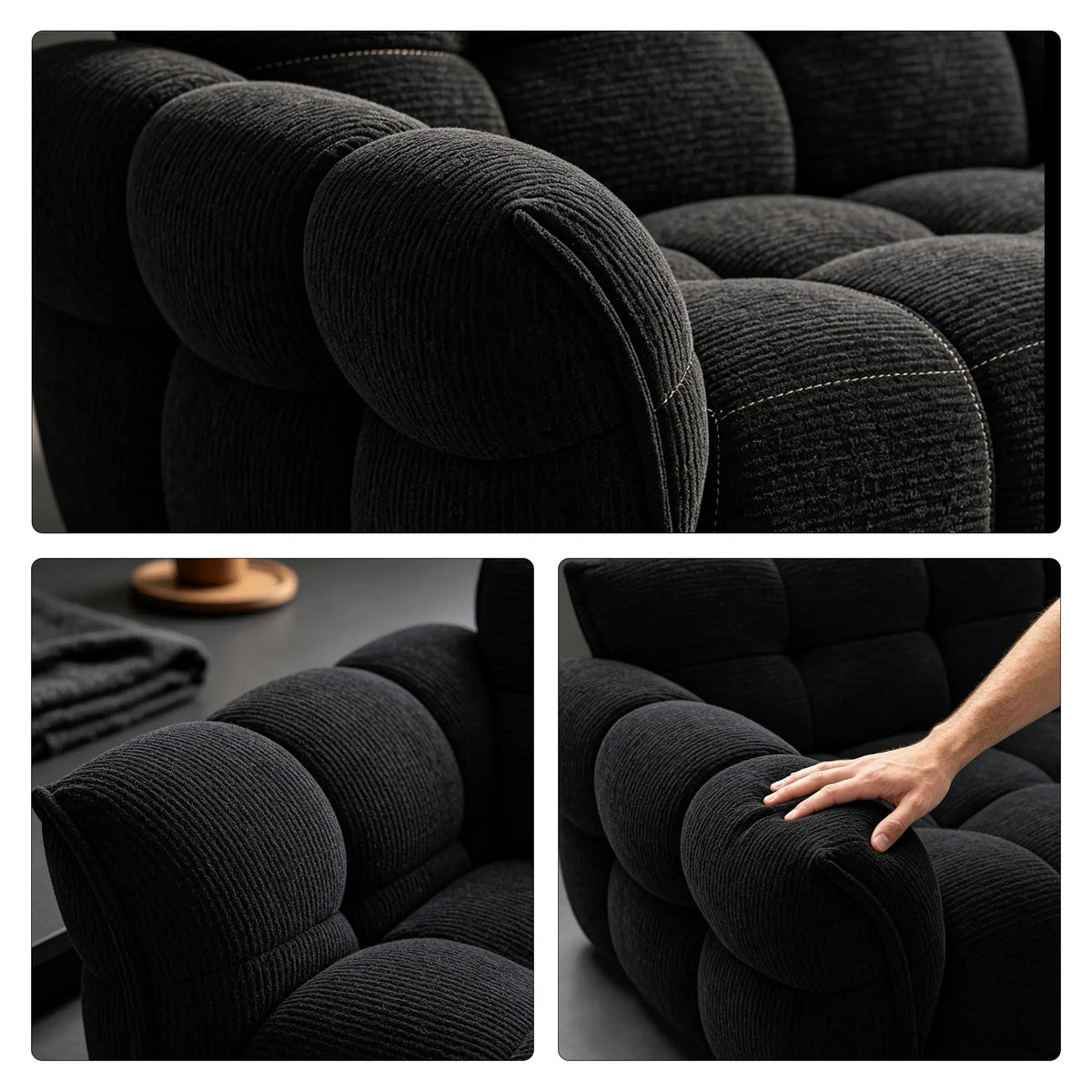 LUXORA Modern Sofa Belgian Chenille Upholstery Triple-Layer Cushioning Pine Wood Frame 210/240cm for Living Room Apartment - Black