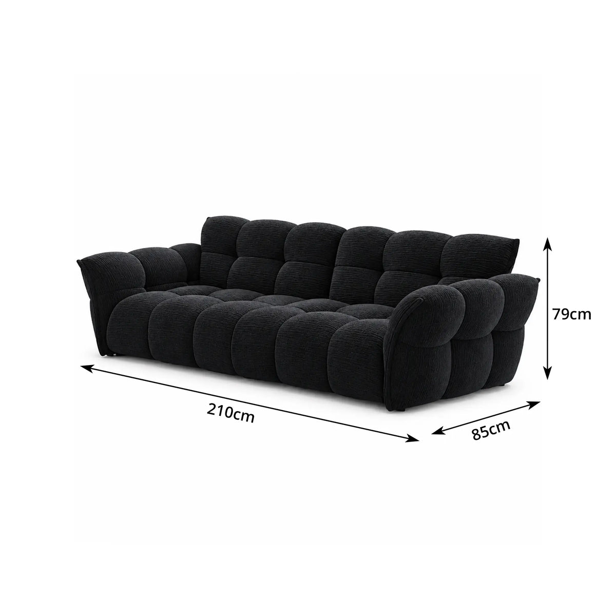 LUXORA Modern Sofa Belgian Chenille Upholstery Triple-Layer Cushioning Pine Wood Frame 210/240cm for Living Room Apartment - Black