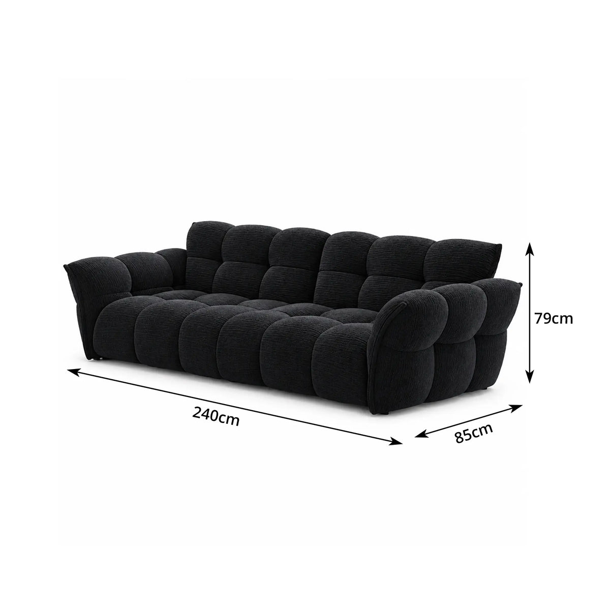 LUXORA Modern Sofa Belgian Chenille Upholstery Triple-Layer Cushioning Pine Wood Frame 210/240cm for Living Room Apartment - Black