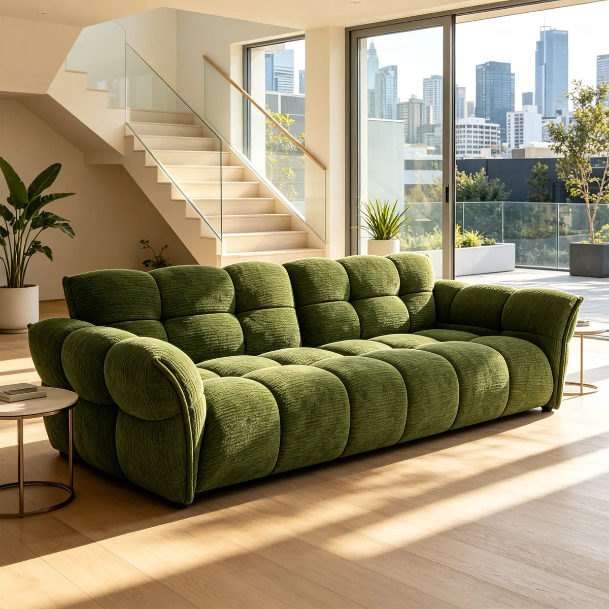 LUXORA Modern Sofa Belgian Chenille Upholstery Triple-Layer Cushioning Pine Wood Frame 210/240cm for Living Room Apartment - Green