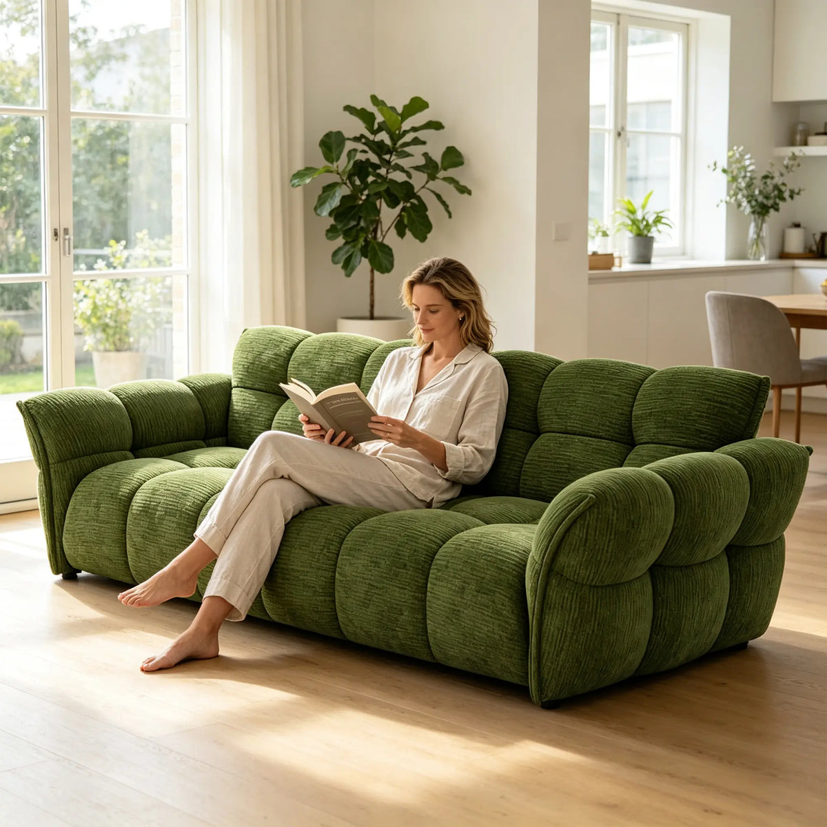 LUXORA Modern Sofa Belgian Chenille Upholstery Triple-Layer Cushioning Pine Wood Frame 210/240cm for Living Room Apartment - Green