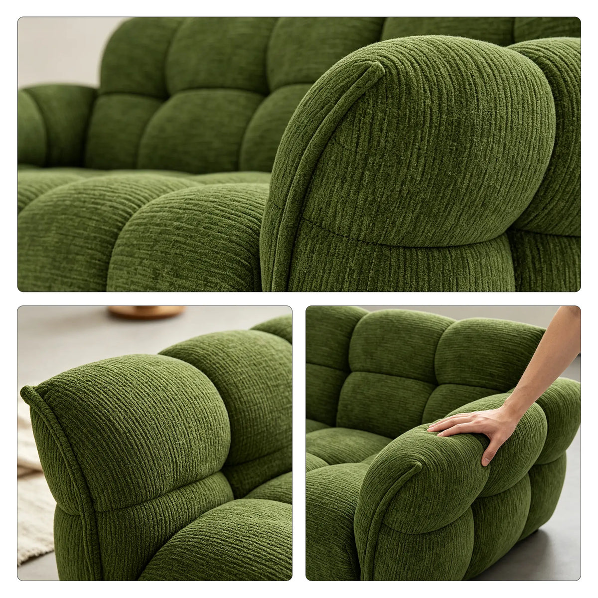 LUXORA Modern Sofa Belgian Chenille Upholstery Triple-Layer Cushioning Pine Wood Frame 210/240cm for Living Room Apartment - Green