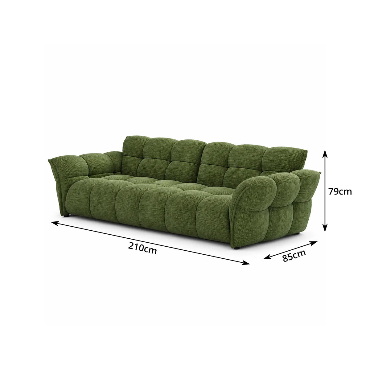LUXORA Modern Sofa Belgian Chenille Upholstery Triple-Layer Cushioning Pine Wood Frame 210/240cm for Living Room Apartment - Green