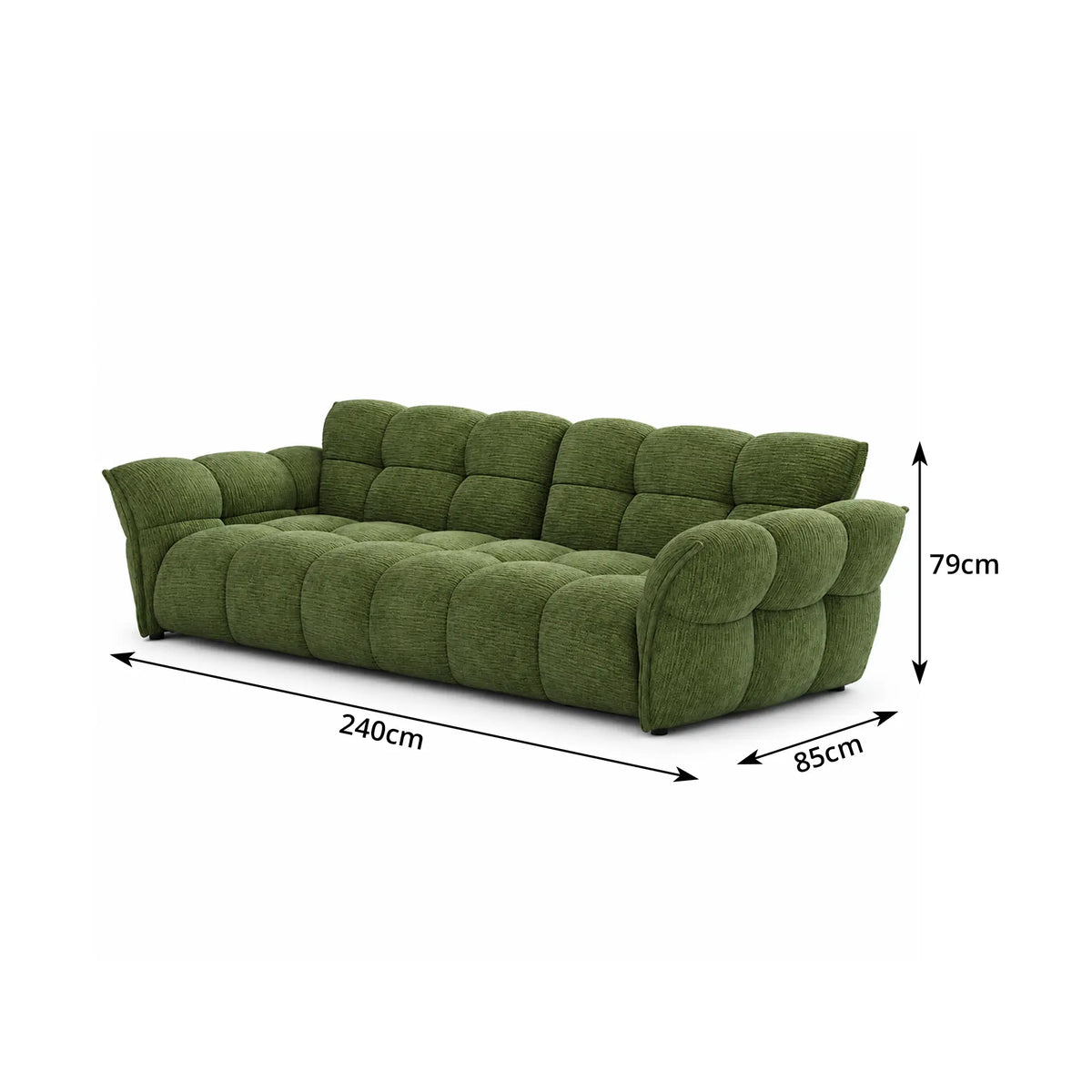 LUXORA Modern Sofa Belgian Chenille Upholstery Triple-Layer Cushioning Pine Wood Frame 210/240cm for Living Room Apartment - Green