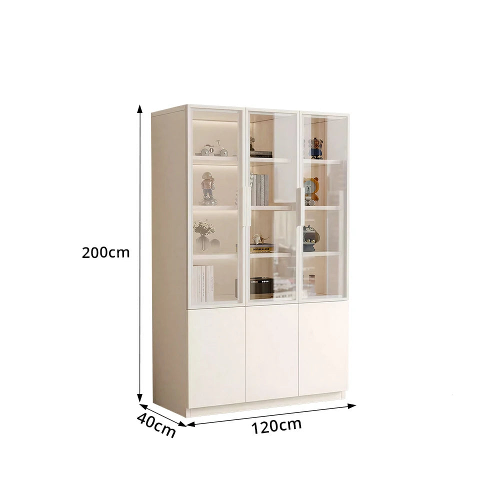 LUXORA Storage Cabinet - Honeycomb Aluminum Frame Glass Door Display Cabinet 90/120cm Living Room Storage - White