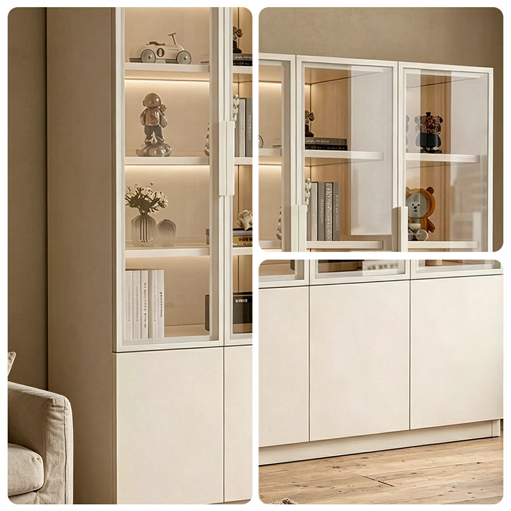 LUXORA Storage Cabinet - Honeycomb Aluminum Frame Glass Door Display Cabinet 90/120cm Living Room Storage - White