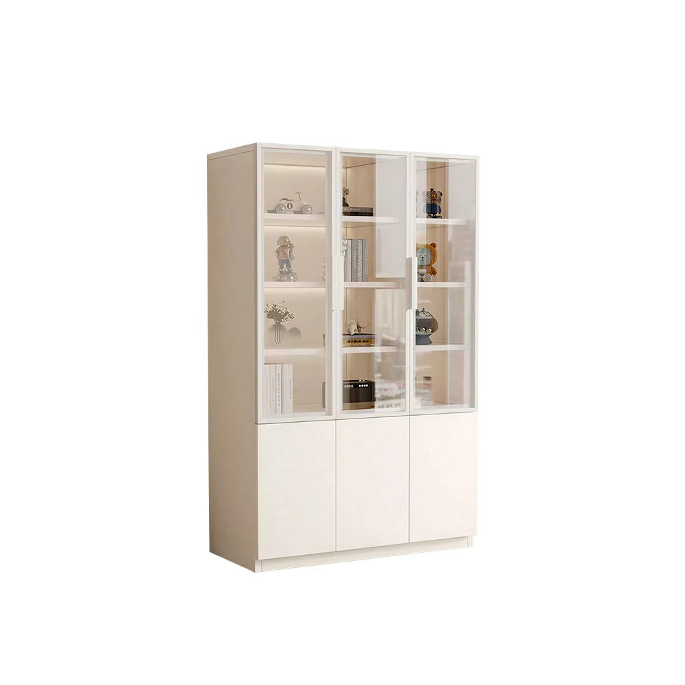 LUXORA Storage Cabinet - Honeycomb Aluminum Frame Glass Door Display Cabinet 90/120cm Living Room Storage - White
