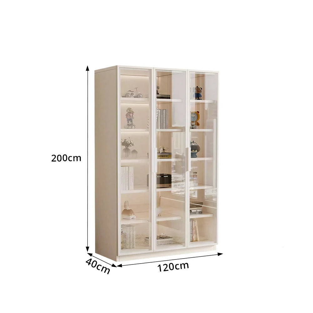 LUXORA Storage Cabinet - Honeycomb Aluminum Frame Full Glass Door Display Cabinet 90/120cm Living Room Storage - White