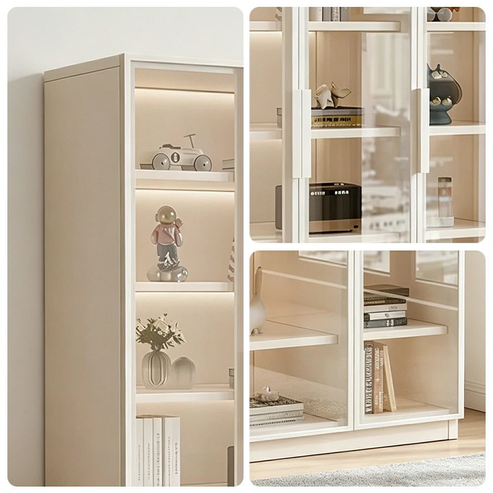 LUXORA Storage Cabinet - Honeycomb Aluminum Frame Full Glass Door Display Cabinet 90/120cm Living Room Storage - White