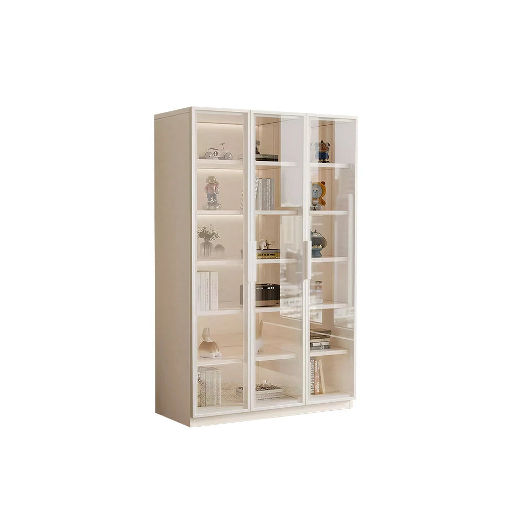 LUXORA Storage Cabinet - Honeycomb Aluminum Frame Full Glass Door Display Cabinet 90/120cm Living Room Storage - White