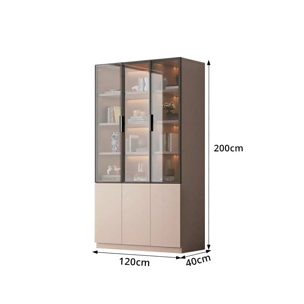 LUXORA Storage Cabinet - Honeycomb Aluminum Frame Glass Door Display Cabinet 90/120cm Living Room Storage - Coffee