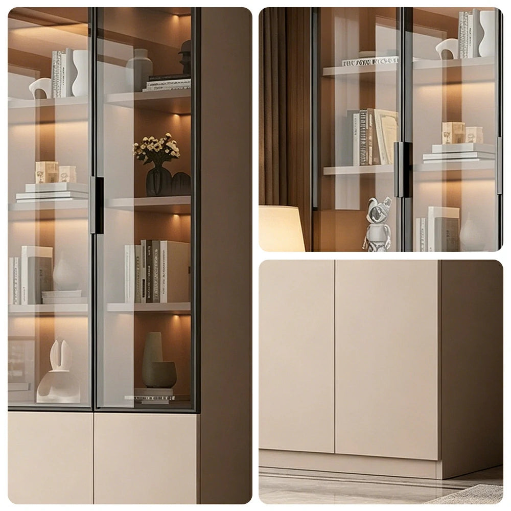 LUXORA Storage Cabinet - Honeycomb Aluminum Frame Glass Door Display Cabinet 90/120cm Living Room Storage - Coffee