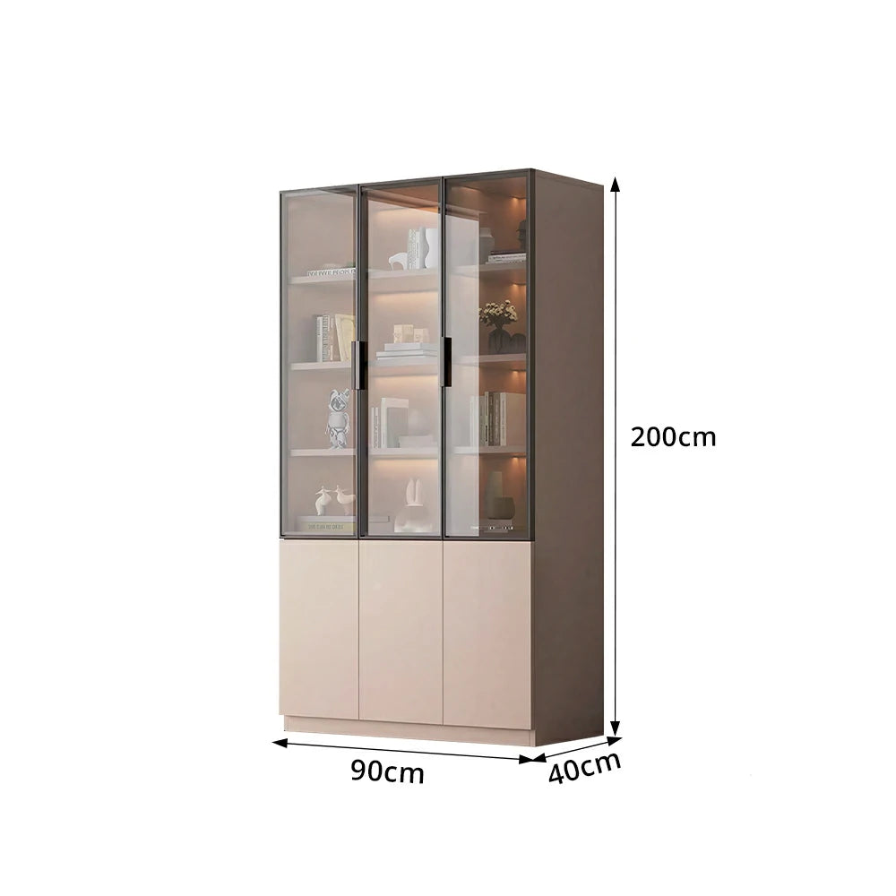 LUXORA Storage Cabinet - Honeycomb Aluminum Frame Glass Door Display Cabinet 90/120cm Living Room Storage - Coffee